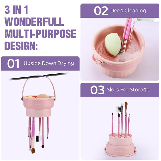 Makeup Brush Cleaner Mat 3 in 1 Silicone Makeup Brush Cleaner Bowl Cosmetic Brus