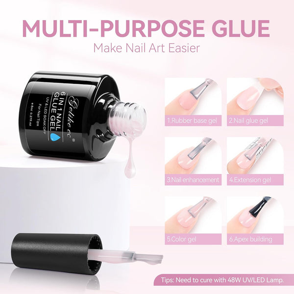 Gelike EC 6-in-1 Jelly Nail Builder Gel: Sheer Baby Pink UV Rubber Base Gel for Apex Building & Extension – Extra Strong Adhesive for Press On &