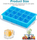 2 Pack Ice Cube Trays, ZDPMK Silicone Easy Release Flexible Molds 15 Ice Cubes Tray for Freezer，Cocktail，Whiskey，Reusable & BPA Free Blue