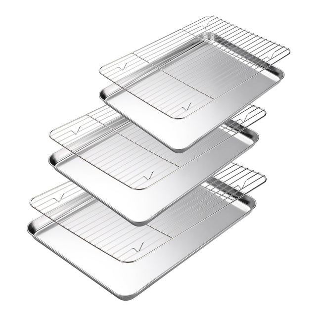 Baking Sheet with Cooling Rack Set of 6, 3 Premium Stainless Steel Cookie Sheets and 3 Wire Racks, Kitchen Nonstick Baki