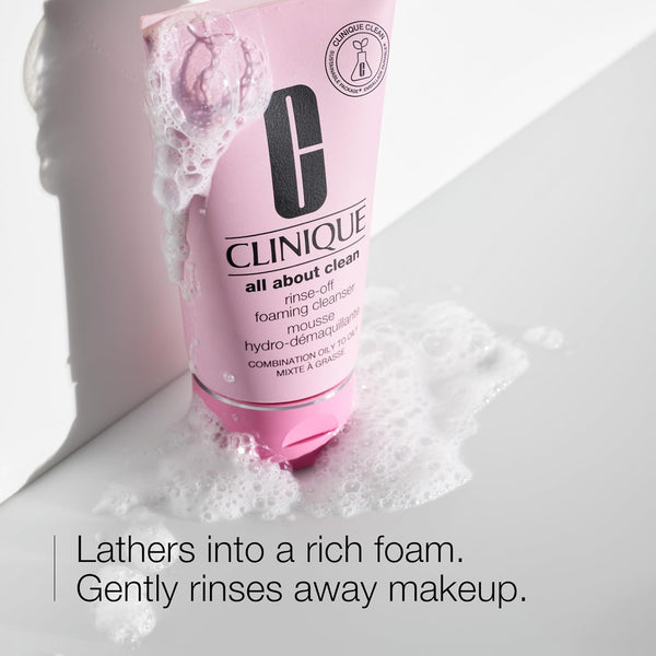 Clinique All About Clean Rinse-Off Foaming Face Wash | Face Cleanser With Hyaluronic Acid + Glycerin For Oily Skin Types | Dissolves Makeup +