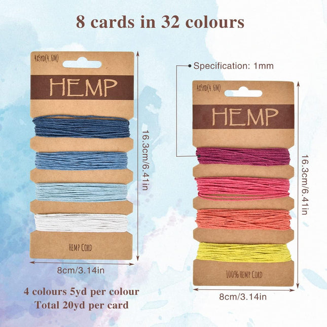 OTYMIOW 32 Colors 160 Yards Hemp Cord String for Jewelry Making, Multi-Color Flax String Cord, Natural Twine Cord Rope S