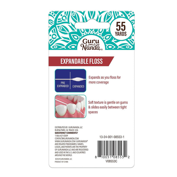 GuruNanda Expandable Waxed Dental Floss for Gentle, Deep Cleaning Wide Teeth Flossing - Cinnamon Flavor - 55 Yards Cinnamon 55 Yards (Pack of 1)