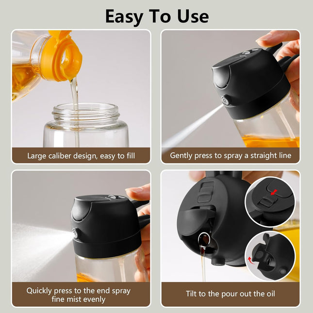 Olive Oil Sprayer for Cooking, 470Ml 2 in 1 Glass Oil Dispenser/Pour Bottle, Kitchen Accessories, Kitchen Gadgets for Ai