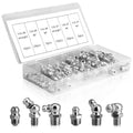 60Pcs Galvanized Steel Grease Fittings Kit, SAE 1/4" & 1/8" Grease Zerks Assortment with Straight 45° 90° Angled Zerk Fittings for Automotive &