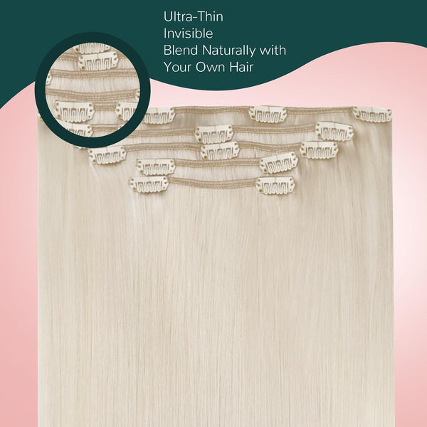Easyouth Blonde Clip in Hair Extensions Real Human Hair Clip in Extensions White Blonde Soft and Smooth Clips in Extensions Remy Hair Ease of Use