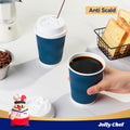 JOLLY CHEF 100 Pack Disposable Coffee Cups, 12oz To Go Paper Coffee Cups with Lids and Stirrers for Hot Beverage 12oz-100 Pack