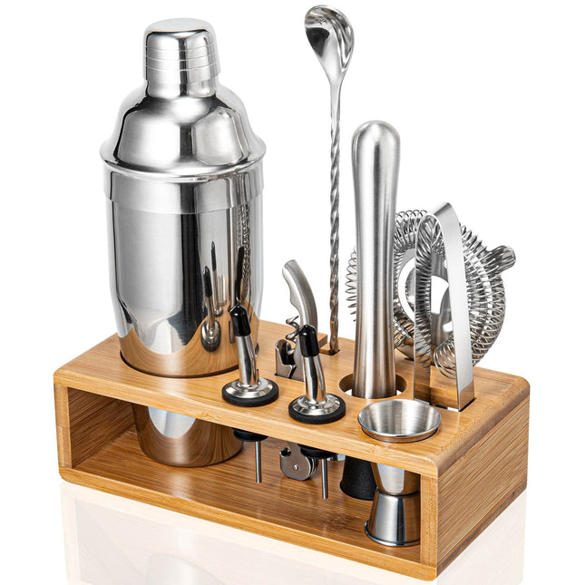 Cocktail Shaker Set, Mixology Bartender Kit 10-Piece Bar Tool Set with Stylish Bamboo Stand, Bar Kit: Matini Shaker Mixi