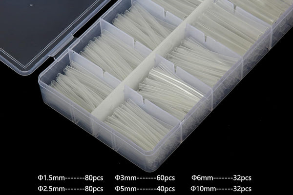 Ginsco 324 Pcs 6 Size φ1.5/2.5/3/5/6/10mm Clear Heat Shrink Tubing Cable Wrap Kit