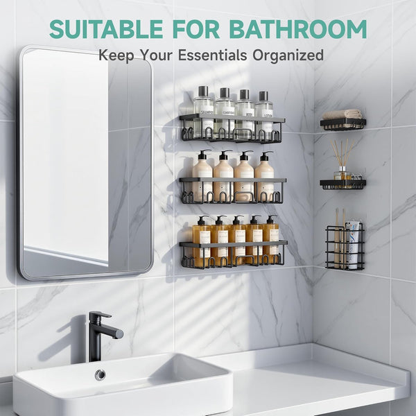 Veken Shower Caddy 6-Pack, Bathroom Organizers and Storage Shelves, Black Black 6-Piece Set