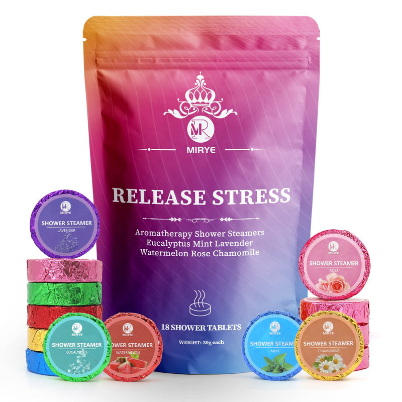 Shower Steamers Aromatherapy for Women or Men, Organic Shower Bombs with Chamomile Rose Lavender Mint Watermelon Eucalyptus Essential Oil, 18-Pack