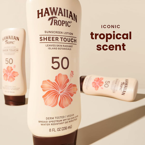 Hawaiian Tropic Sheer Touch Ultra Radiance Lotion Sunscreen SPF 50, 8 Fl Oz Twin Pack, Hawaiian Tropic Sunscreen SPF 50, Sunblock, Oxybenzone Free