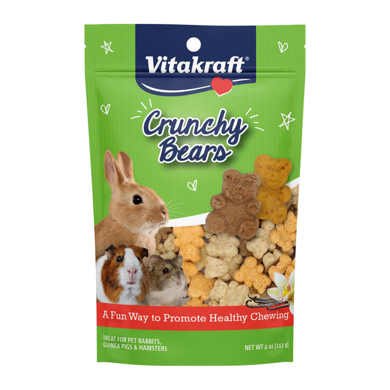 Vitakraft Crunchy Bears Small Animal Treat 4 oz Bag - Made with Real Vegetables - for Rabbits, Guinea Pigs, Gerbils and Hamsters, Healthy, Crunchy