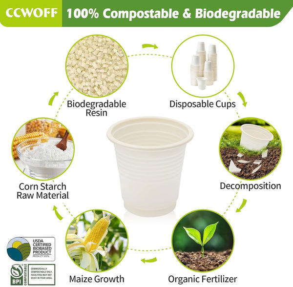 Compostable Disposable 3oz Bathroom Cups 100P Mouthwash Eco Friendly Plastic Paper Cups Biodegradable Bath Rinse Medicine Urine, Replace Mini
