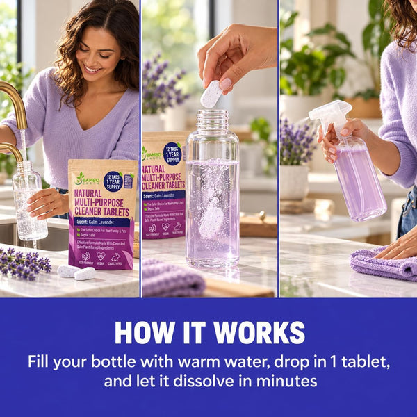 12 Pack Natural Multi-Purpose Cleaner - All Surface Multipurpose Cleaning Tablets Refill - Eco-Friendly Product & Cleaning Supplies - 1 Tablet =