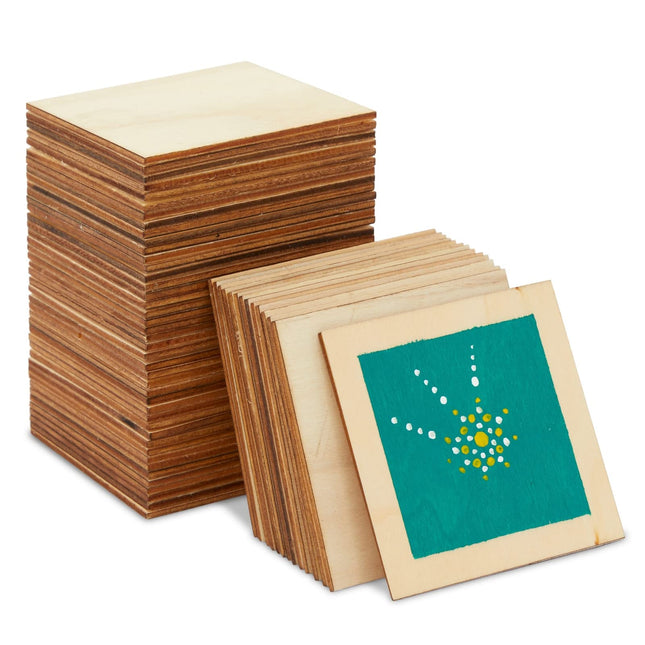60 Pack Unfinished Wood Pieces 3X3 Inch - Blank Wooden Squares for Crafts, Cutout Tiles for DIY Coasters, Painting, Engr