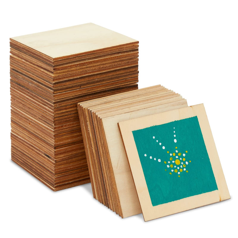 60 Pack Unfinished Wood Pieces 3X3 Inch - Blank Wooden Squares for Crafts, Cutout Tiles for DIY Coasters, Painting, Engraving, and Wood Crafts