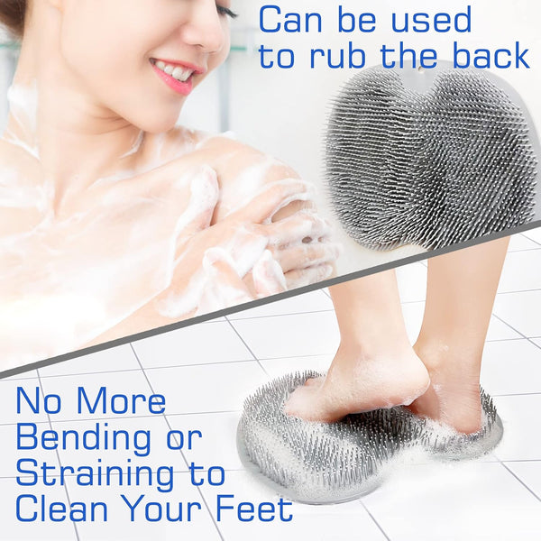 Shower Foot Scrubber Mat Back Washer Exfoliating Bath Wash Pad Wall Mounted Slip Suction Cups for Use in Cleaner Men and Women Gray