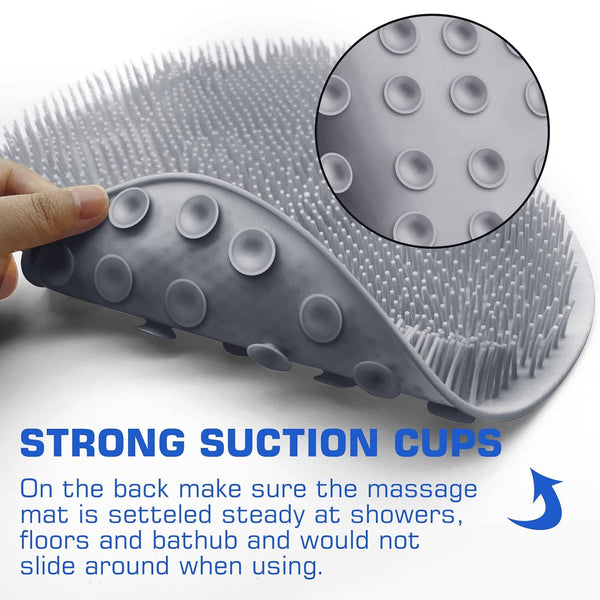 Shower Foot Scrubber Mat Back Washer Exfoliating Bath Wash Pad Wall Mounted Slip Suction Cups for Use in Cleaner Men and Women Gray