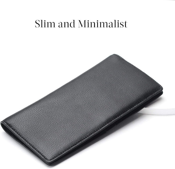 Bveyzi Ultra Slim Thin Leather RFID Blocking Credit Card Holder Bifold Clutch Wallets for Women Black Leather