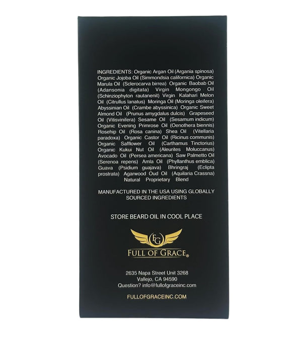 FULL OF GRACE Premium Beard Oil, Organic And Natural, With 22 Ingredients Including Argan, Jojoba, Abyssinian To Condition, Hydrate Beard And