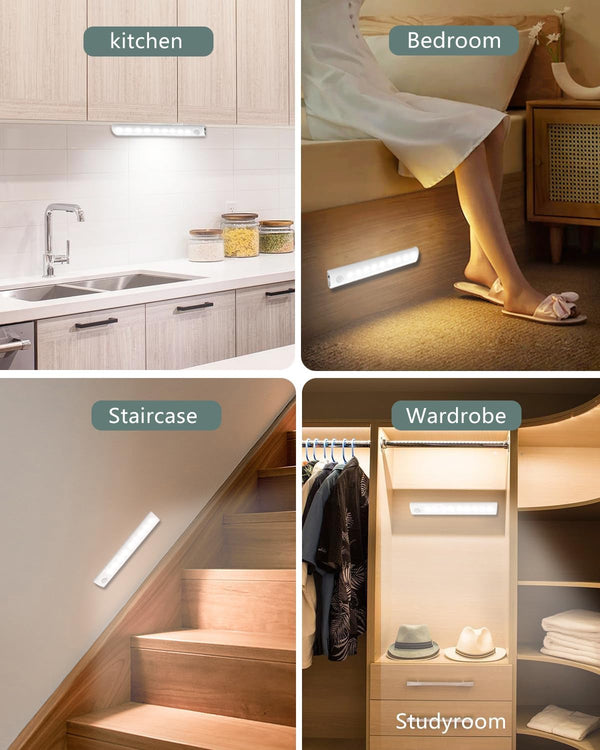 Akay&Tina Under Cabinet Lights, 2 Colors Closet Lights Motion Sensored Under Cabinet Lighting, Rechargeable Battery Operated Cupboard Light for