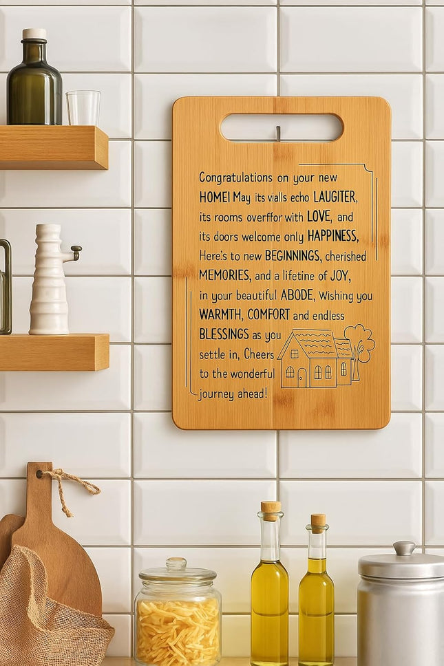 Housewarming Gifts for New Home - Bamboo Cutting Board with Engraved Message - New Home Essentials for Homeowners, Coupl