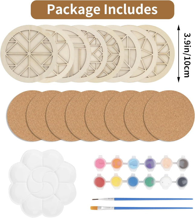 Temlum Wooden Coasters Painting Kit, Paint You Own Coaster Wooden Painting Craft Kit for Adults and Beginners Art Craft 