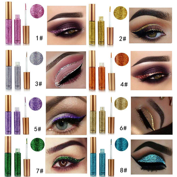 BestLand 10 Colors Liquid Glitter Eyeliner Metallic Shimmer Glitter Eyeshadow Pigment Eyebrown Shimmer Waterproof Face Lips Art for Party Festival
