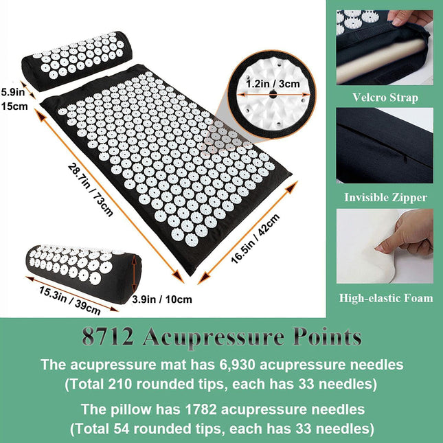 Xiaomage Acupressure Mat and Pillow Set with Bag - Large Size 28.7 X 16.5 Inch A