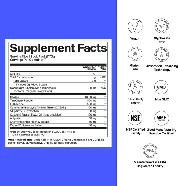 Sleep Aid Powder - Calming Drink for Deep Sleep with Liposomal Saffron, Magnesium & Pharmagaba Melatonin-Free Natural Supplement to Reduce Stress