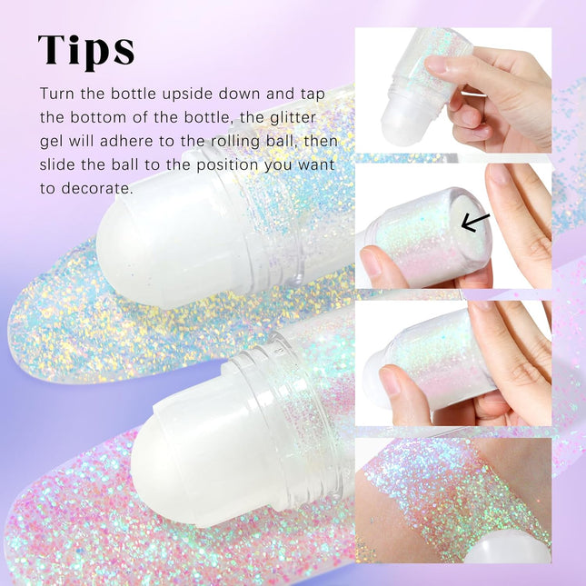 Roll-On Holographic Body Glitter Gel for Face Hair, Chameleon Color Changing Gli