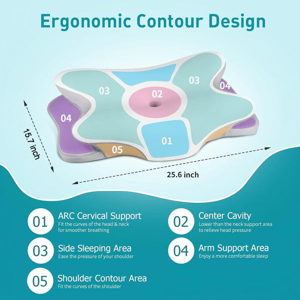 Cervical Pillow for Neck Pain Relief, Ergonomic Neck Pillow for Sleeping Contour Memory Foam Pillows with Cooling Pillowcase, Orthopedic Bed