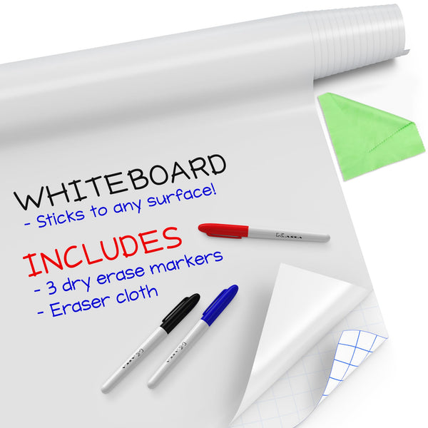 Kassa Reusable & Removable White Board Wallpaper | 1.4Ft X 8Ft Self Adhesive Dry Erase Contact Paper | 3 Markers & Eraser Cloth Included | for