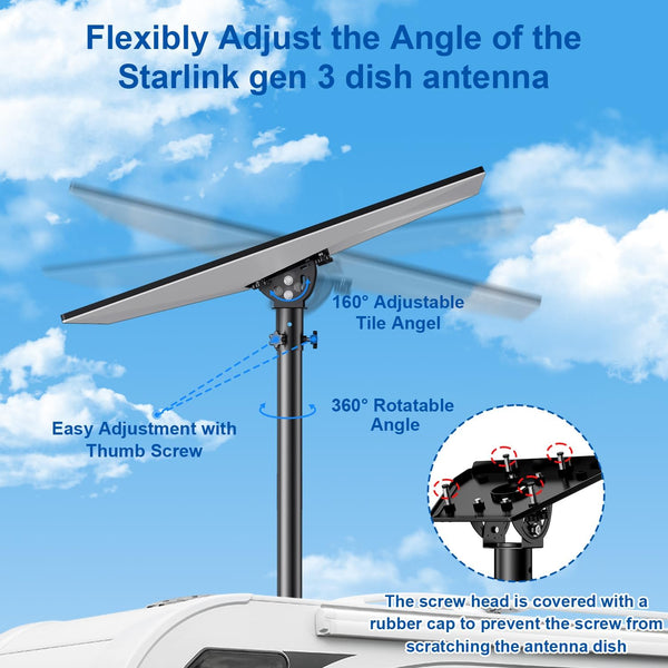 Starlink Gen 3 Mount Kit- Pipe Adapter, Stainless Steel Pole Mount, Angle-Adjustable Starlink Mouting Kit for Gen 3 Roof Mounted Accessories (Fits