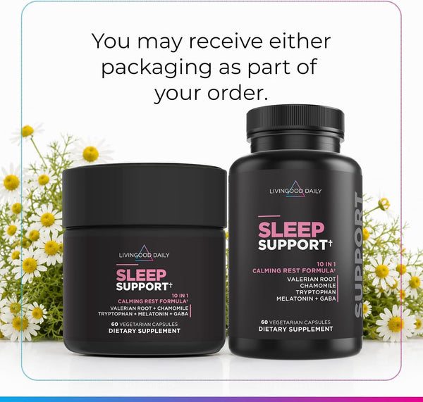 Livingood Daily Sleep Support, 5Mg Melatonin (60 Vegetarian Capsules) - Natural Sleep Aid for Adults - Sleeping Pills Supplement with Valerian