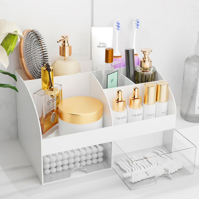 Makeup Organizer with Drawers, Cosmetic Storage for Dresser Vanity and Bathroom Countertop, Beauty Holder for Lipstick Brush, Skincare Organizer