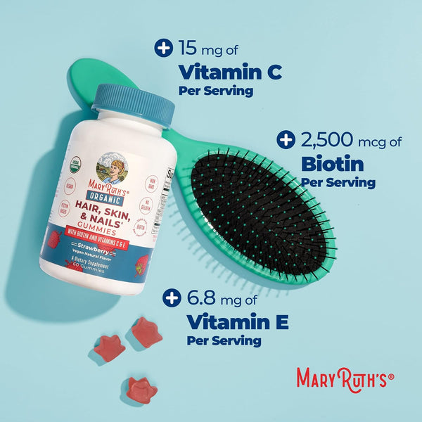 Maryruth Organics Hair | Skin | and Nails Vitamins | Biotin Gummies with Vitamin C & Vitamin E | Hair Growth Vitamins | Skin Care | Nail Strength