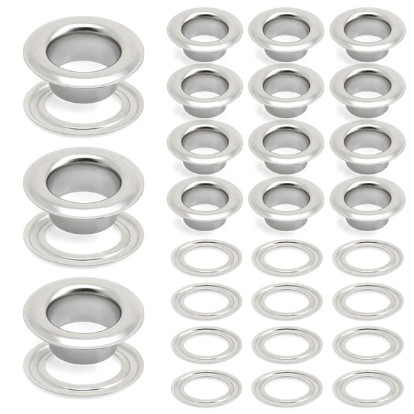 CRAFTMEmore 3/8" (10MM) Hole 100 Sets Grommets Eyelets with Washers for Clothes, Leather, Canvas (Silver)