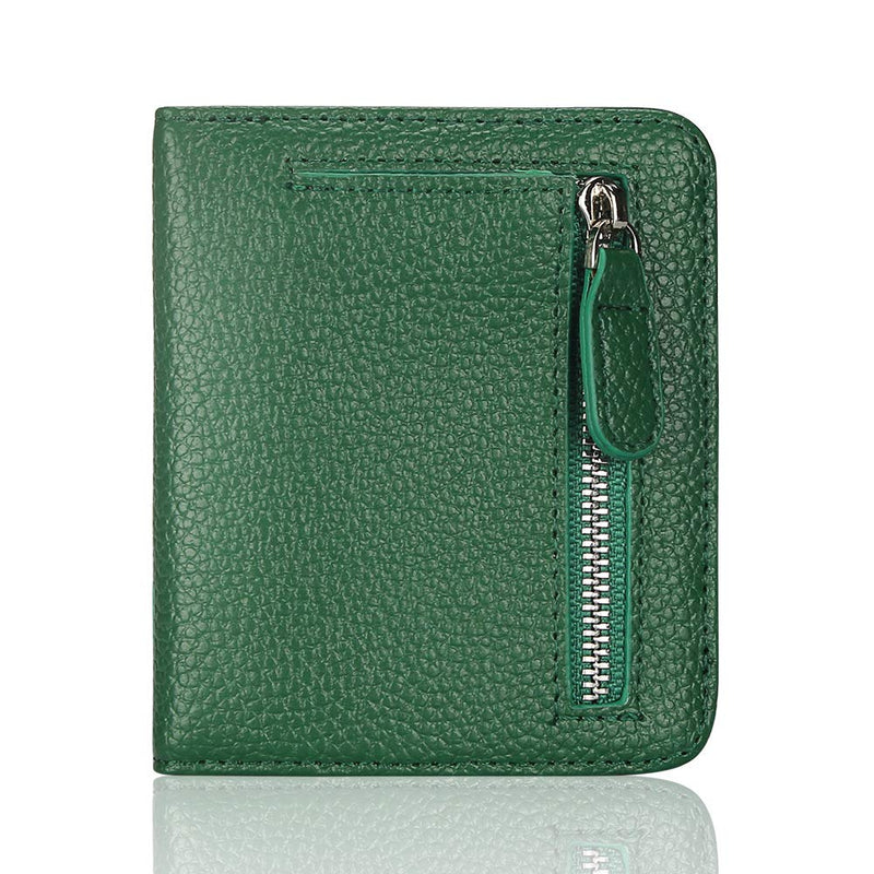 FUNTOR Small Wallets for Women, Ladies Small Compact Bifold Pocket RFID Blocking Genuine Leather Wallet for Women A:F Natural leather-Dark Green