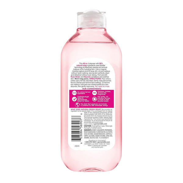 Garnier Micellar Water with Rose Water and Glycerin, Hydrating Facial Cleanser & Makeup Remover, For All Skin Types, Vegan, Cruelty Free, 13.5 Fl