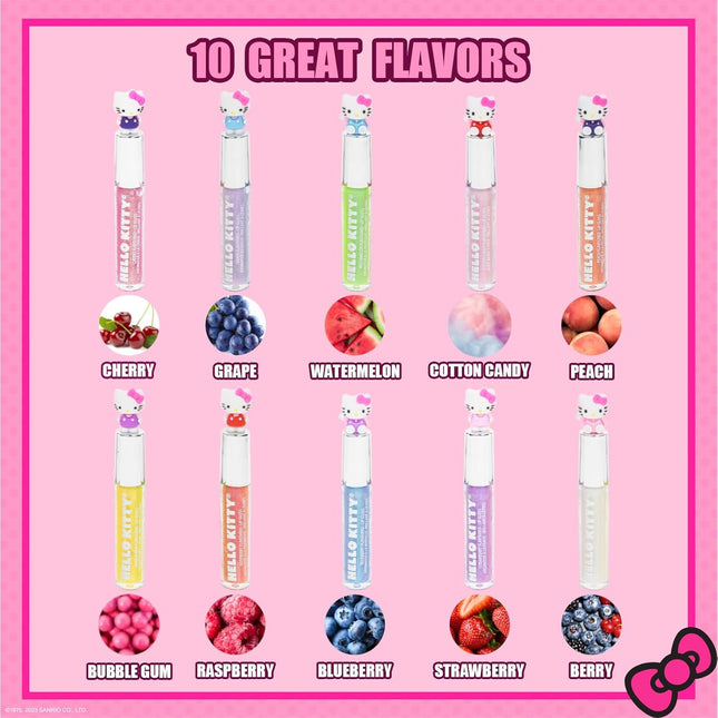 Hello Kitty 10 Piece Plant Based Lip Gloss, Girls Party Favors, First Makeup Set
