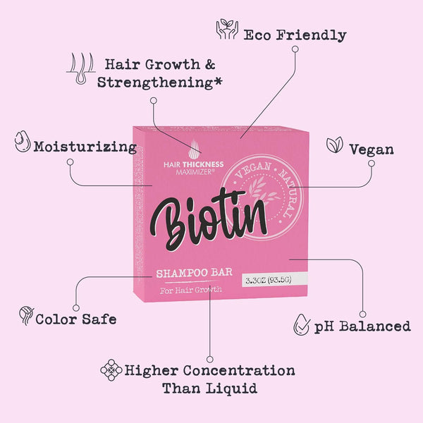 Biotin Hair Growth Shampoo Bar. Eco-Friendly, No Harsh Chemicals, Color Safe, Ph Balanced. Solid Shampoo Bar Equal to 3 Liquid Bottles. Zero