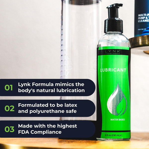 LYNK Water Based Lube 8 oz w/Hand Pump, Long Lasting Easy Clean Gel Lubricant for Privacy Compatible Latex or Silicone Toys, Couples Men or Women