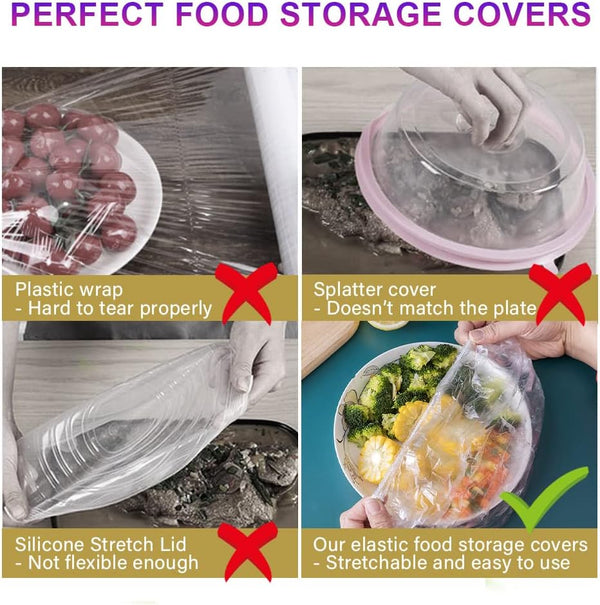 200PCS Bowl Covers Bread Proofing with Storage Bags, Fits Bowls up to 12", Plastic Wrap for Food Plastic Bowl Covers Elastic Reusable Plate Covers
