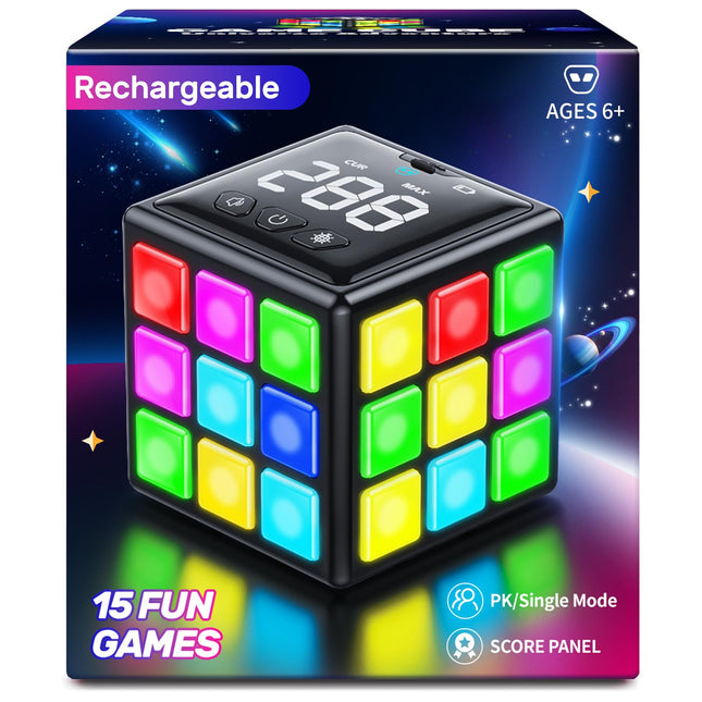 Rechargeable Game Cube - 15-In-1 Fun Brain Memory & Speed Games for Kids - Chris