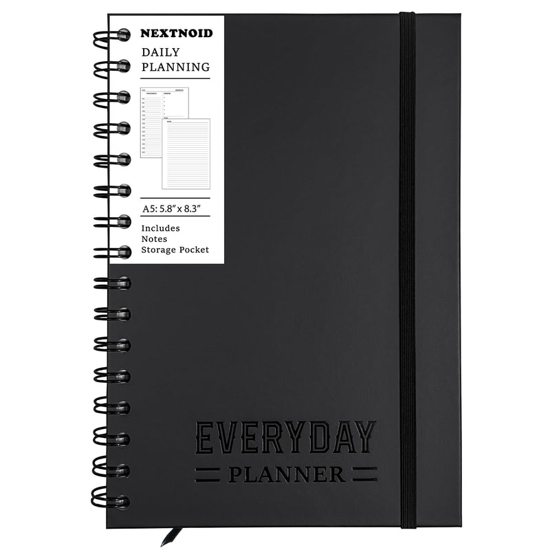 Undated Hardcover Daily Planner Notebook with Schedule Hourly Appointment Book A5(5.7" X 8.3") Spiral - Black