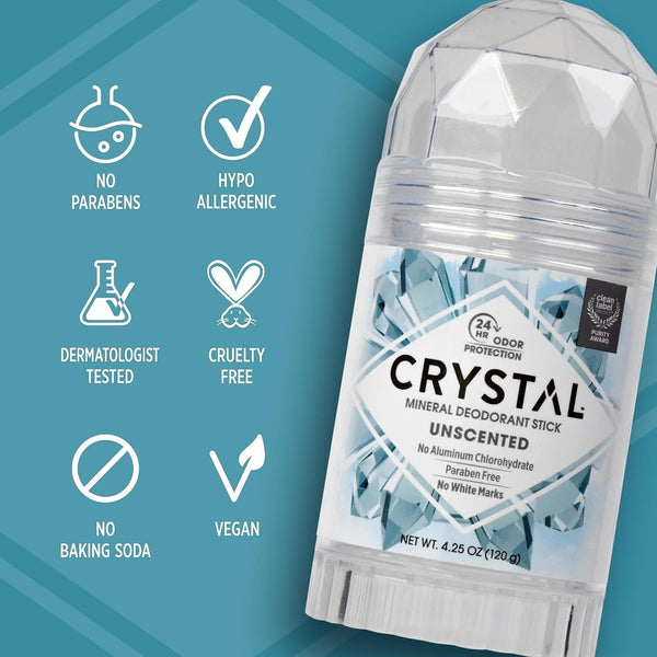 CRYSTAL Deodorant Stick (30003), Unscented, 4.25 Ounce Unscented 4.25 Ounce (Pack of 1)