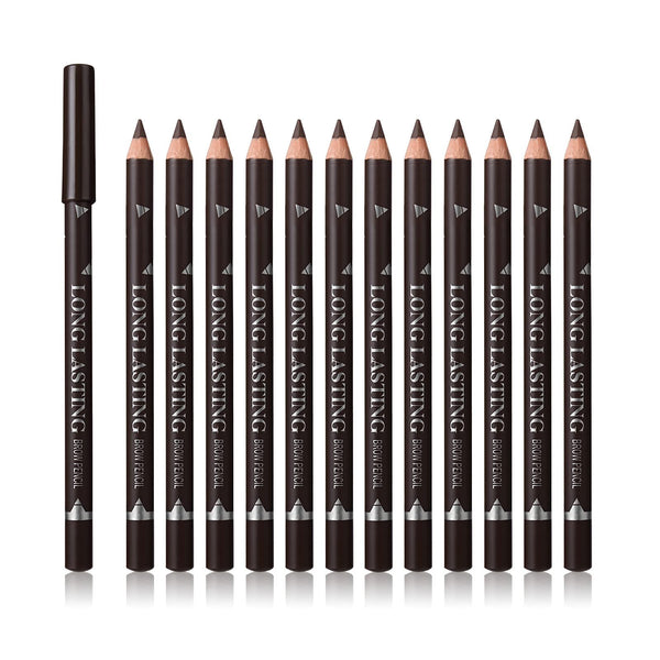 12 Pcs Dark Brown Eyebrow Pencil Eyeliner Makeup，Soft Textured，Easy to Color，Waterproof，Long Lasting Eyebrow Tint Pen for Fills in Sparse Areas