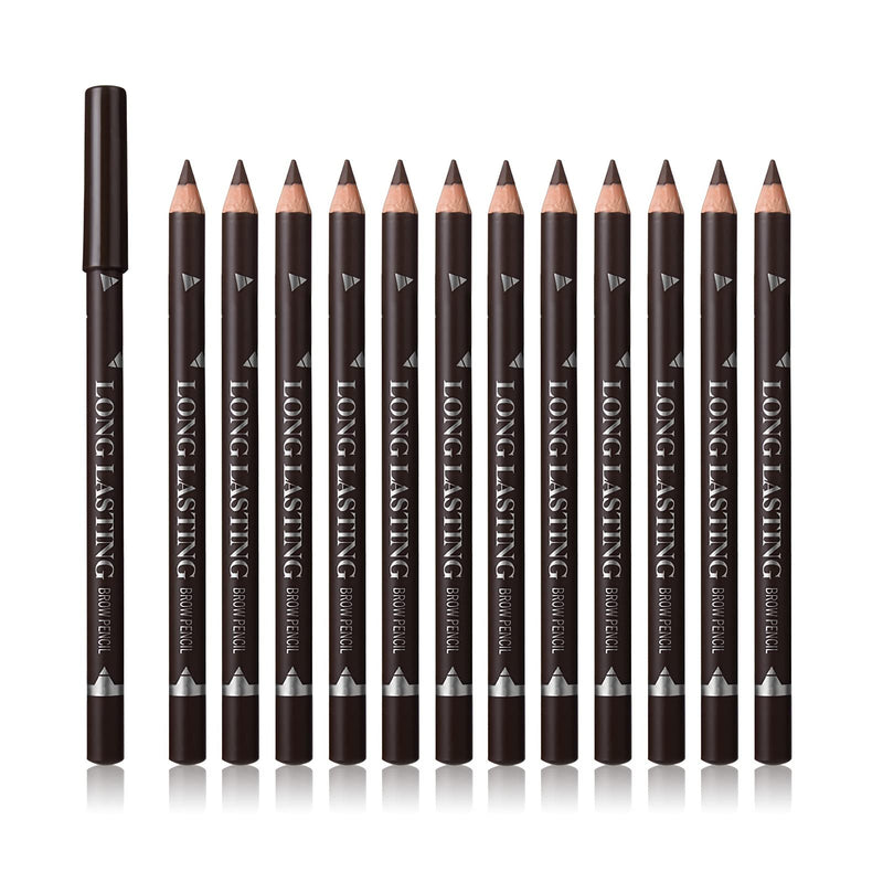 12 Pcs Dark Brown Eyebrow Pencil Eyeliner Makeup，Soft Textured，Easy to Color，Waterproof，Long Lasting Eyebrow Tint Pen for Fills in Sparse Areas